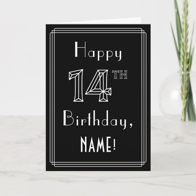 Carte 14th Birthday: Art Deco Style # 14 & Custom Name (Devant)