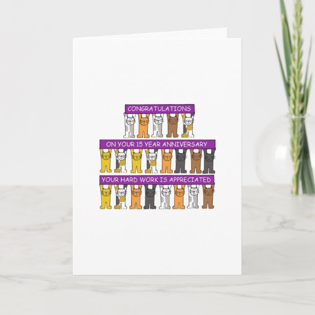Carte 15 Anniversaire du travail Félicitations chats mig (Devant)