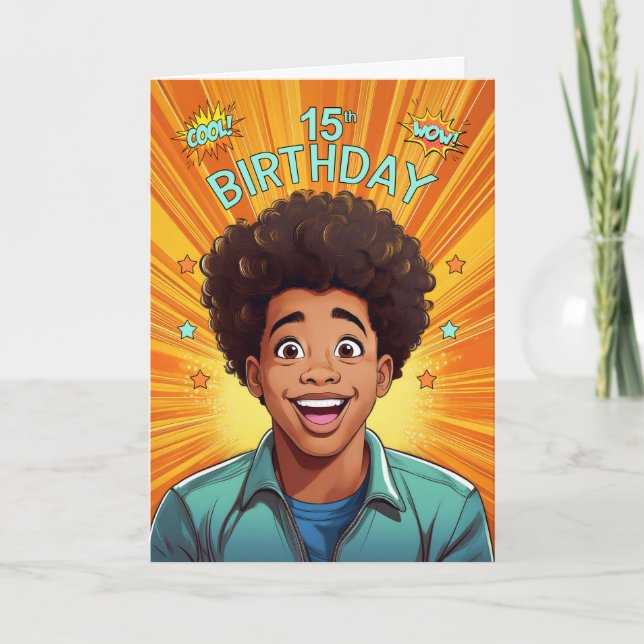 Carte 15e anniversaire Africain-Américain Ado Boy Pop Ar (Devant)