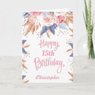 Carte 15e anniversaire Aquarelle Botanique Rose Floral