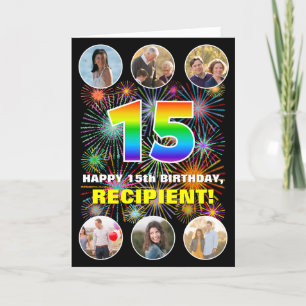 Carte 15e anniversaire : Arc en ciel amusant #, Nom pers