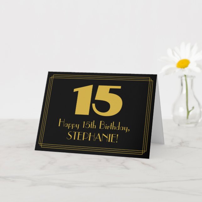 Carte 15e anniversaire : Art Déco Inspiré Look "15" & No (Petite plante)