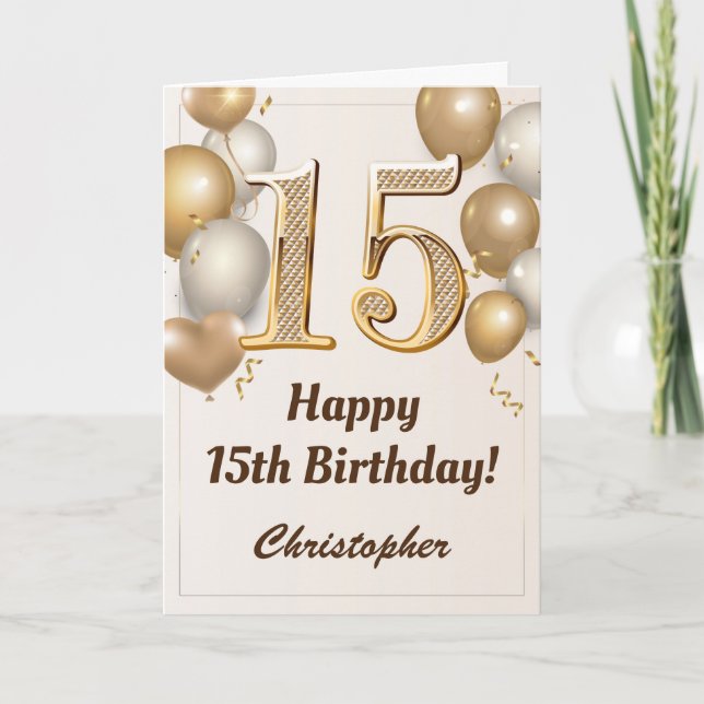 Carte 15e anniversaire Ballons d'or et Confetti annivers (Devant)