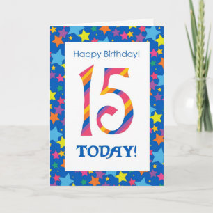 Carte 15e anniversaire Bright, couleurs rayures et étoil