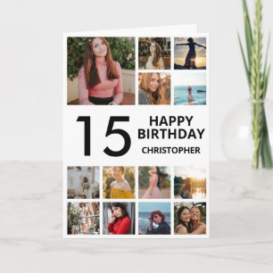 Carte 15e anniversaire Collage photo 13 photos noir blan