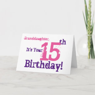 Carte 15e anniversaire de la petite-fille en violet, ros
