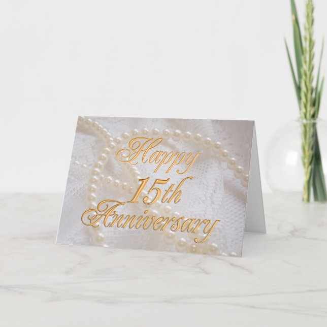 Carte 15e anniversaire de mariage avec dentelle et perle (Devant)