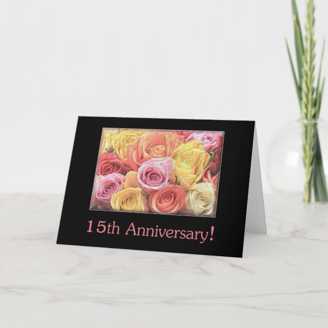 Carte 15e anniversaire du Mariage bouquet de rose mixte  (Devant)