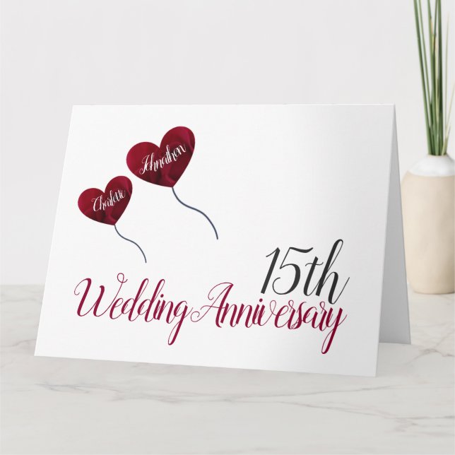 Carte 15e anniversaire du Mariage montgolfière rouge gra (Devant)