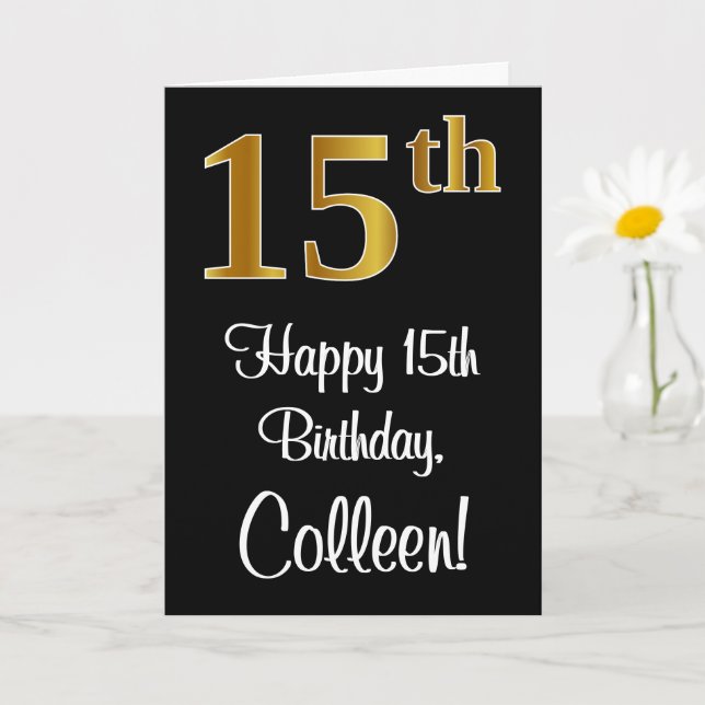 Carte 15e anniversaire ~ Elégant Luxueux Faux Gold Look  (Petite plante)