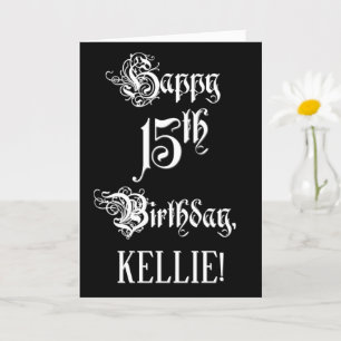 Carte 15e anniversaire : Fancy, Elegant Script + Nom per