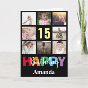 Carte 15e anniversaire heureux Collage photo moderne Noi