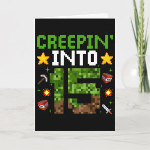 Carte 15e Anniversaire Joueur Pixel Creepin’ dans 15 Vid