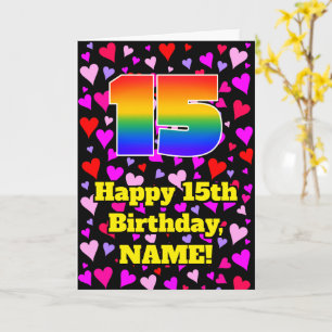 Carte 15e anniversaire : motif de cœurs aimants, arc-en-