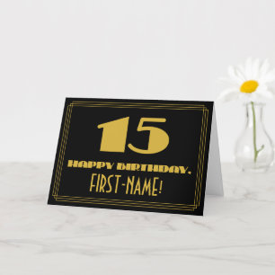 Carte 15e anniversaire : Nom + Art Déco Inspiré Look "15