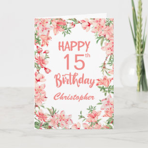 Carte 15e anniversaire Peach Peonies rose Aquarelle Flor