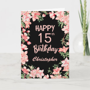 Carte 15e anniversaire Peach rose aquarelle Floral Noir