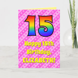 Carte 15e anniversaire : Pink Stripes & Hearts, Arc en c
