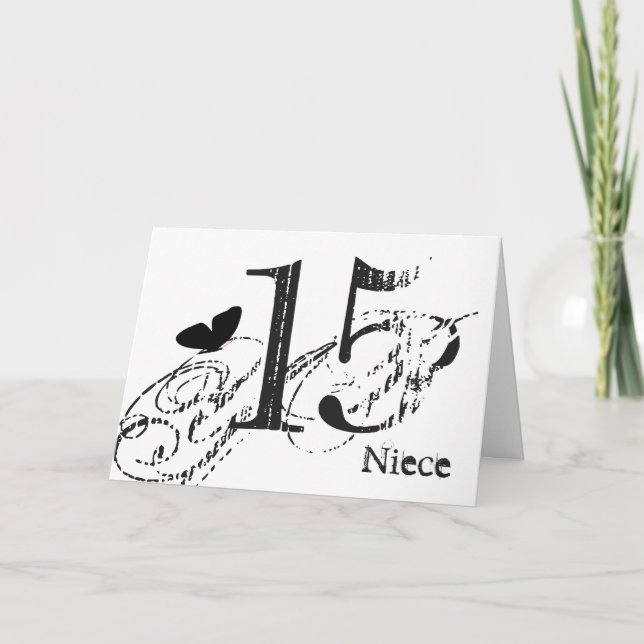 Carte 15e anniversaire pour une nièce, papillon noir, te (Devant)