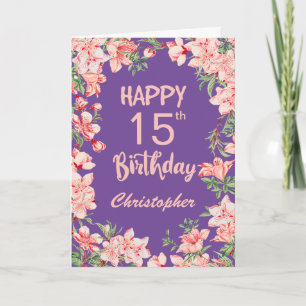 Carte 15e anniversaire Purple Peach Aquarelle rose flora