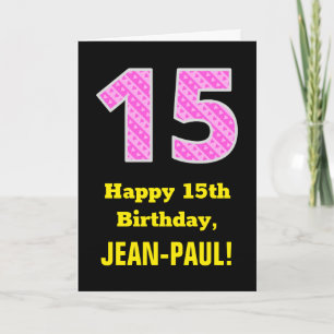 Carte 15e Anniversaire : Rayures roses et coeurs "15" +