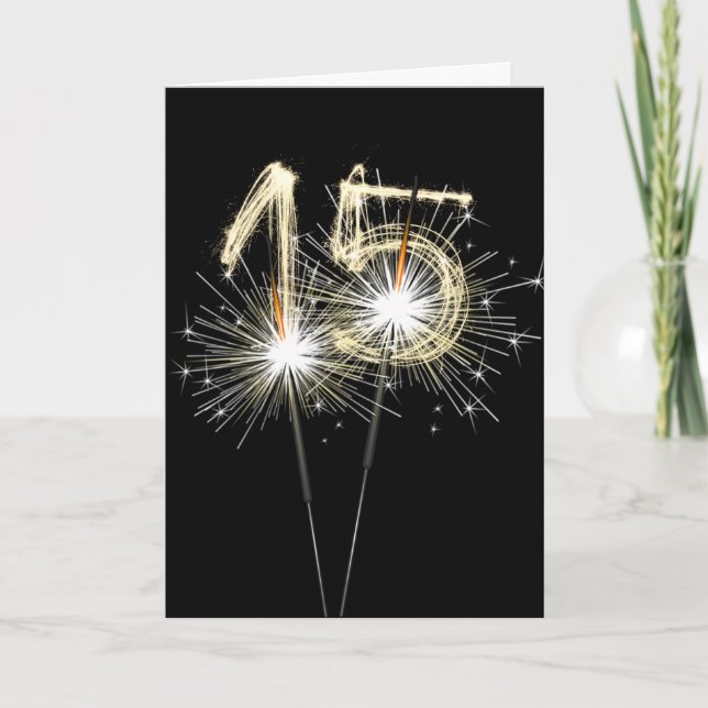 Carte 15e anniversaire Sparklers sur Noir (Devant)