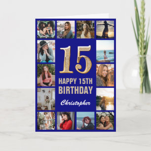 Carte 15e Joyeux Anniversaire Marine Bleu & Gold Photo C