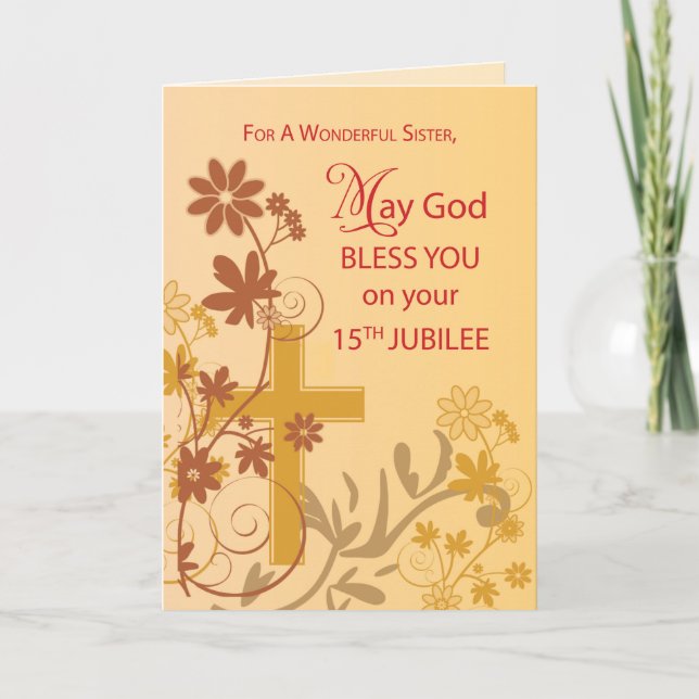 Carte 15e Jubilé Anniversaire Croix de la Nun, Fleurs, F (Devant)