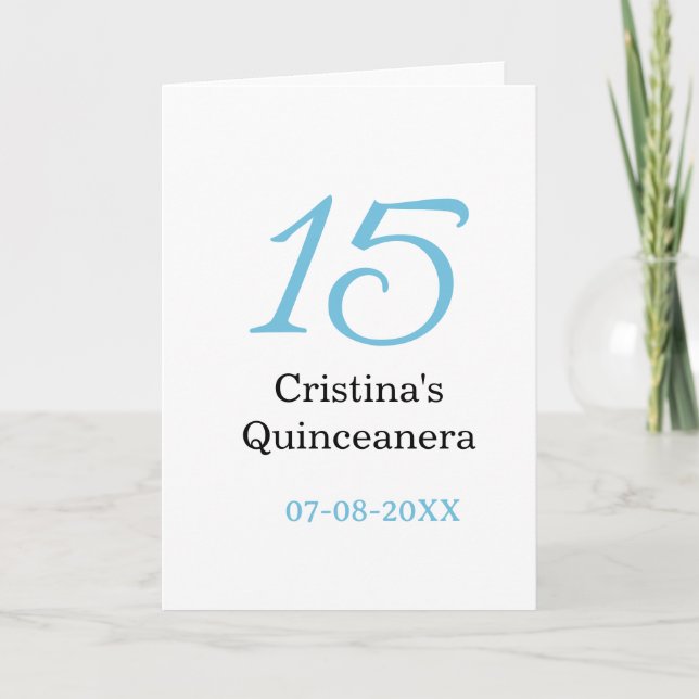 Carte 15th quinceanera birthday blue black bold letter n (Devant)