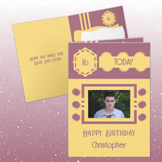 Carte 16 ans aujourd'hui ajouter photo nom jaune violet
