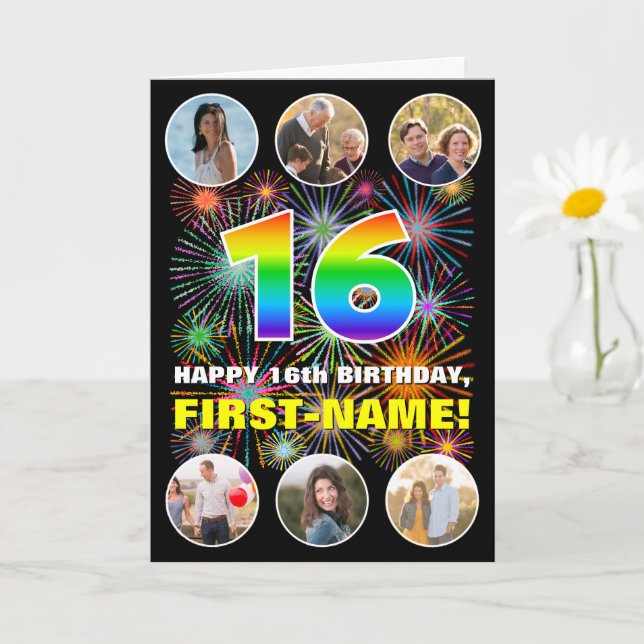 Carte 16e anniversaire : Arc en ciel amusant #, Nom pers (Petite plante)