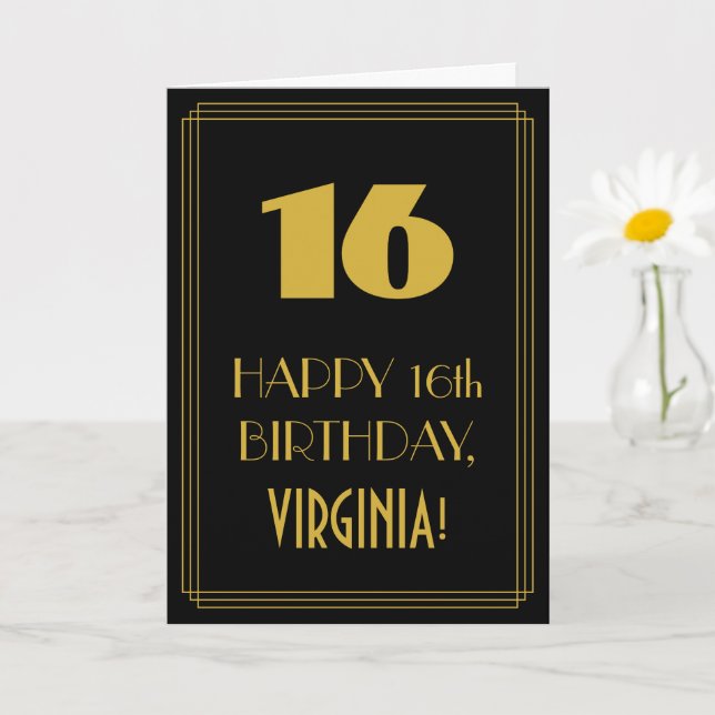 Carte 16e anniversaire - Art Déco Inspiré Look "16" & No (Petite plante)