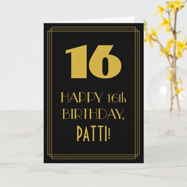 Carte 16e anniversaire ~ Art Déco Inspiré Look "16" & No (Fleur jaune)