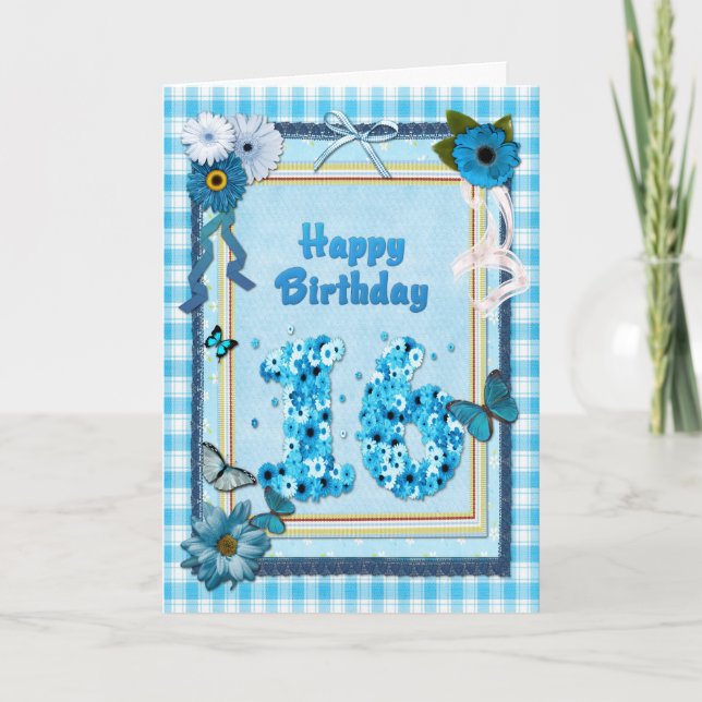Carte 16e anniversaire avec un effet de scrapbook (Devant)