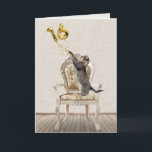 Carte 16e anniversaire Ballons et Tabby Cat<br><div class="desc">Chat de tabby gris avec des ballons en feuille d'or sur une chaise à l'ancienne pour un doux 16ème anniversaire. Le texte intérieur est modifiable.</div>