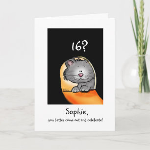 Carte 16e anniversaire Chat-Personnaliser avec âge et no