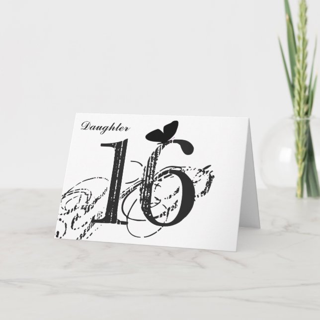 Carte 16e anniversaire, daughter, butterfly, black & whi (Devant)