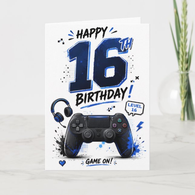 Carte 16e anniversaire de jeu pour garçon (Devant)