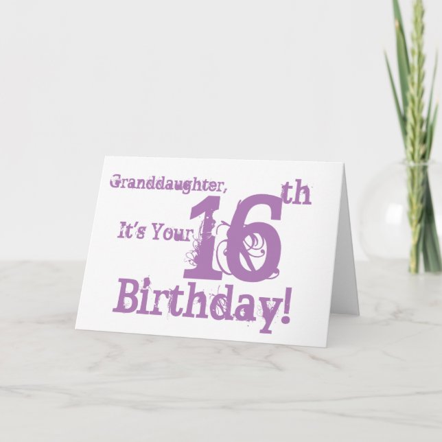 Carte 16e anniversaire de la petite-fille en violet. (Devant)