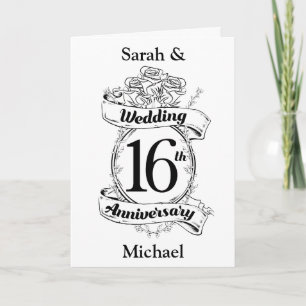 Carte 16e anniversaire de mariage Roses noires et blanch