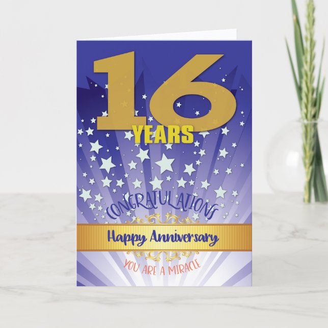 Carte 16e anniversaire de rétablissement chiffre gras (Devant)