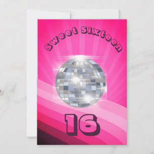 Carte 16e anniversaire Disco Dance Musique Pink Invitati
