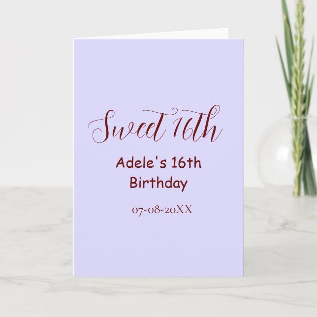 Carte 16e anniversaire doux nom mauve pastel rétro (Devant)