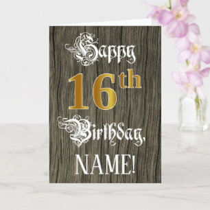 Carte 16e anniversaire : Faux Gold Look + Faux Wood Moti