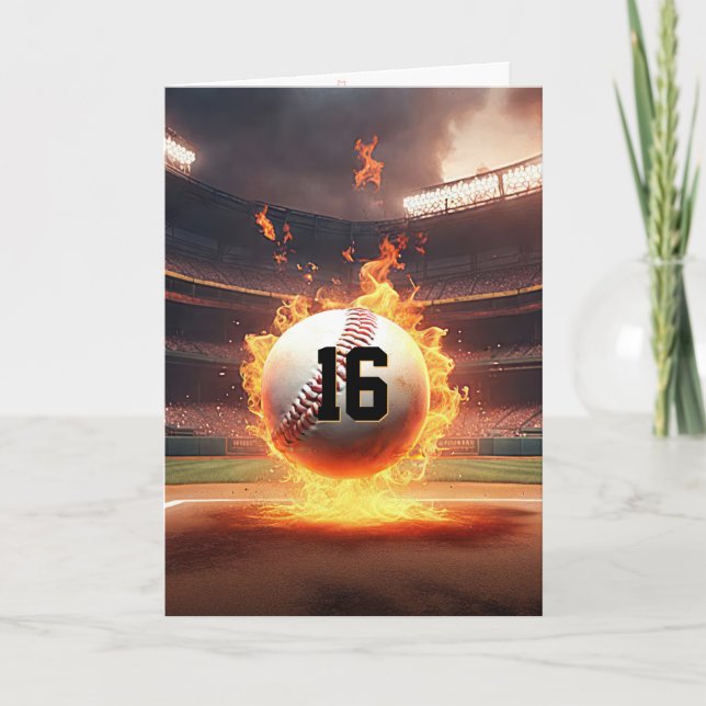 Carte 16e anniversaire Flaming Baseball (Devant)
