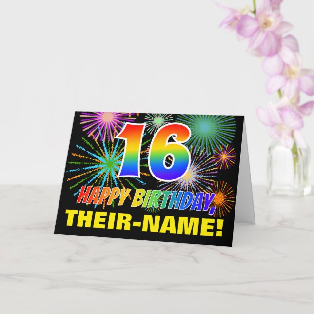 Carte 16e anniversaire : Gras, Amusants, Feu d'artifice, (Orchidée)