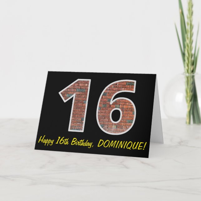 Carte 16e anniversaire - Motif de mur de briques "16" av (Devant)