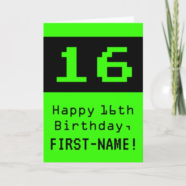 Carte 16e anniversaire : Nerdy / Geeky Style "16" et nom (Devant)