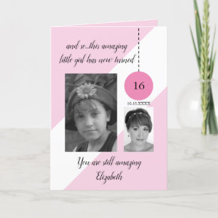 Carte 16e anniversaire nom date rose blanc photo