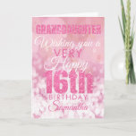 Carte 16e Girly Pink Glitter Birthday<br><div class="desc">A gorgeous pink glitter effect16th birthday card. This feminine girly design is the perfect way to wish your granddaughter a 'a very happy 16th birthday'. Personalize with our own custom name and message. Pink and white typographiy on a bubble effect background.</div>